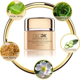 GLO24K Gel exfoliante facial con oro de 24k, fórmula antienvejecimiento con vitaminas C y E