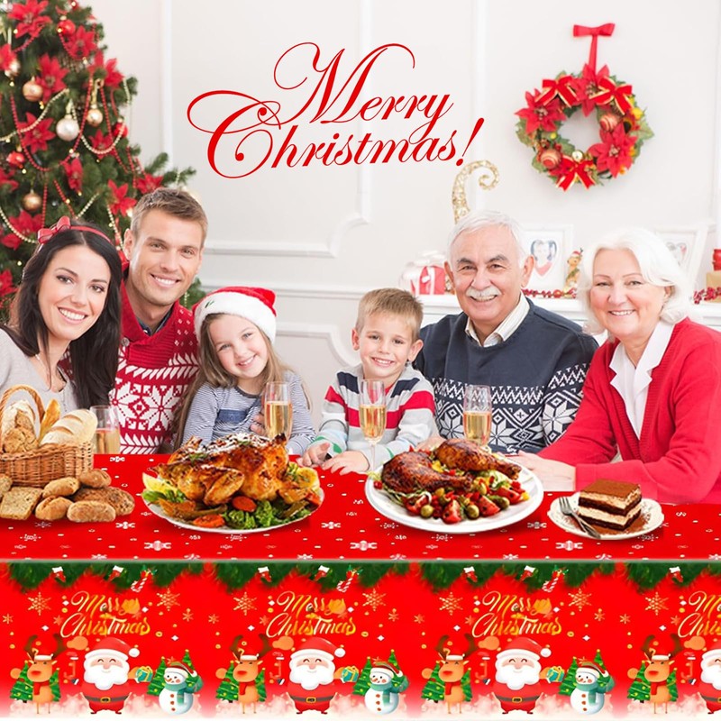 PXDUCN Christmas Table Cloth,137 * 274cm Plastic Tablecloth,Convenient and Quick