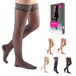 mediven Sheer & Soft for Women, 15-20 mmHg - Closed Toe, Thigh High with Top Band Compression Stockings, Sheer Hosiery, IV, Standard, Charcoal