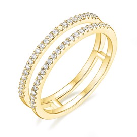 Titaniumcentral Wedding Bands for Women Half Eternity Cubic Zirconia Dainty Stackable Double Layer Promise Engagement Ring (Gold,Size V 1/2)