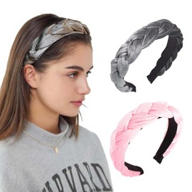 EnixwH Pack of 2 Dirndl Headbands, Braided Headbands for Women, Wide Headband, Women, Vintage Padded Headband, Girls, Traditional Hair Accessories, Headband for Women and Girls (Pink, Grey)