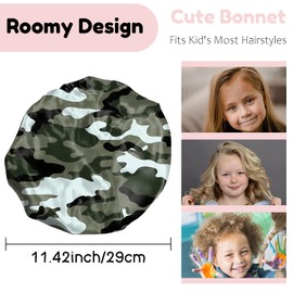 BHAHB 2 PCS Kids Bonnets for Girls Boys Satin Silk Hair Bonnets Double Layer Elastic Adjustable Hair Caps Sleeping Reusable-Camouflage
