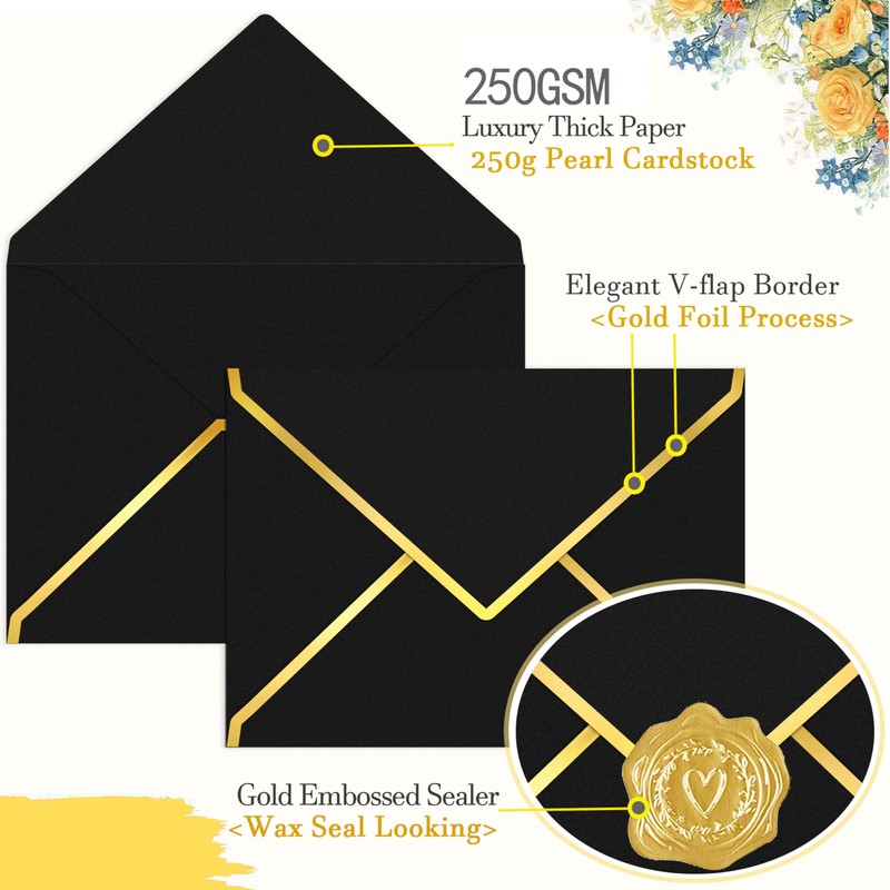 AVERZELLA 100 Pack 5x7 A7 Envelopes for Invitations, Black and