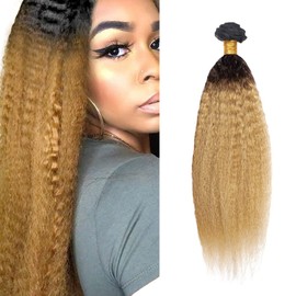 28 Inch Blonde Kinky Straight Bundles 1B27 Yaki Bundles Ombre Human Hair Bundles 2 Tone Black and Honey Blonde Bundles 1B27 Human Hair Bundles Ombre 1B27 Kinky Straight Bundles