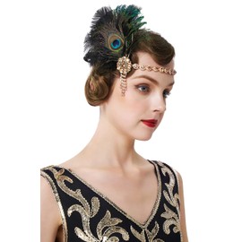 BABEYOND 1920s Feather Headband Peacock Feather Headpiece Vintage 1920s Flapper Headband Feather Crystal Headband Great Gatsby Costume Accessories Roaring 20's Accessories (Black)