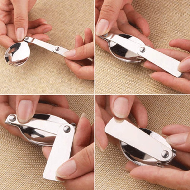 LUFOX 3Pcs Foldable Muti-function Stainless Steel Spork,Camping Traveller Sporks，Flatware Cutlery