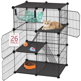 VISCOO VISCOO Cat Cage, 3-Tier DIY Catio Cat Enclosures, Cat Playpen Indoor & Outdoor with Hammock, Detachable Metal Wire Kennel Cats Crate, 2x1x3 Exercise Place for 1-2 Cats/Kitten