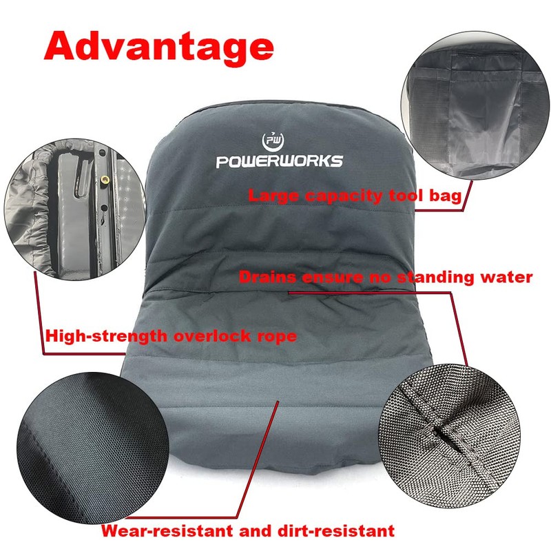 POWERWORKS Weatherproof Deluxe Riding Lawn Mower Seat Cover, Medium, Black