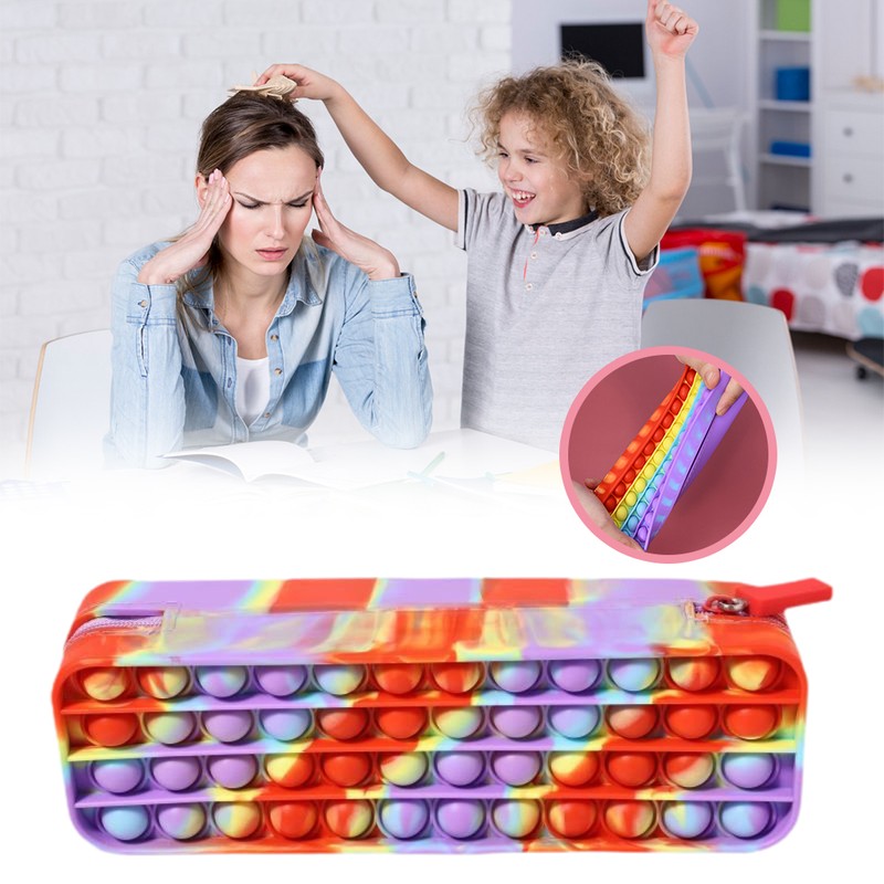 Waterproof Rainbow Push Bubble Stationery Box Silicone Decompression Toy Rectangle