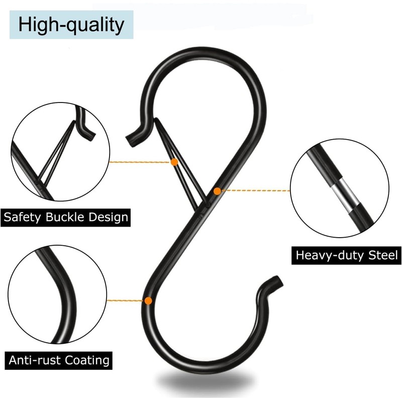 Aieve 10-Pack S Hooks with Safety Buckle, 3.5 inch Heavy