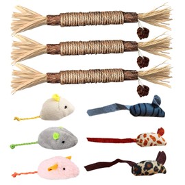Catnip Toys for Cats,Cat Toys,9 Pcs Cat Toys for Indoor Cats Kitten,3 Grass Sticks Cat Nip Toys Cats and 6 Mouse Cat Toys for Indoor Cats for Cat Playing Teeth Cleaning
