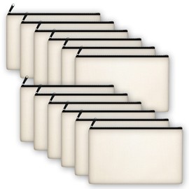 Legigo 12 Pack Blank DIY Craft Bag Canvas Pencil Case- Beige Canvas Pencil Pouch Bulk Canvas Pouch with Zipper Multipurpose Canvas Blank Makeup Bags for Vinyl Crafts Personalize (8.3 x 5 inches)