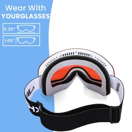 JRZHX Premium Ski Goggles for Men & Women, Anti-Fog Snowboarding Goggles with UV400 Protection (White Ice Blue, One Size)