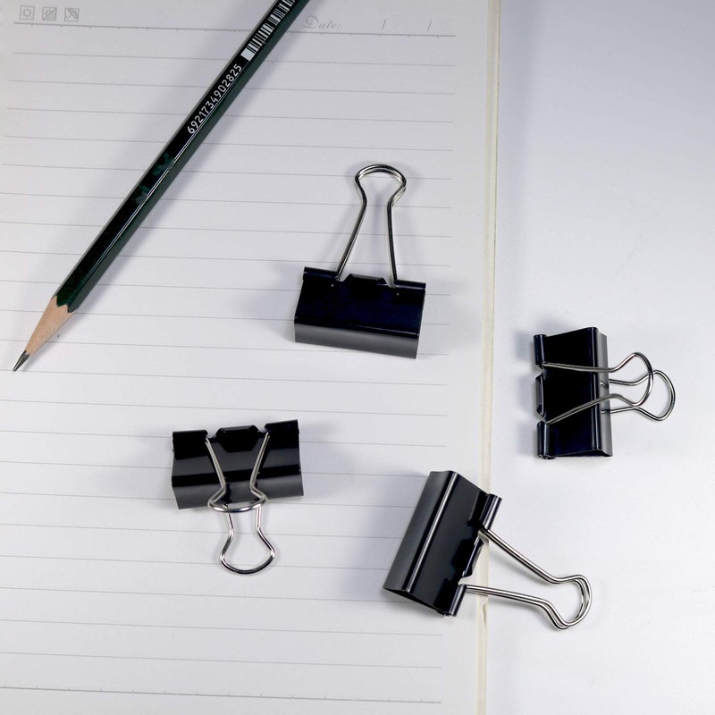 Double Clips, 4 Sizes 15mm, 19mm, 25mm, 32mm, Metal, Black,