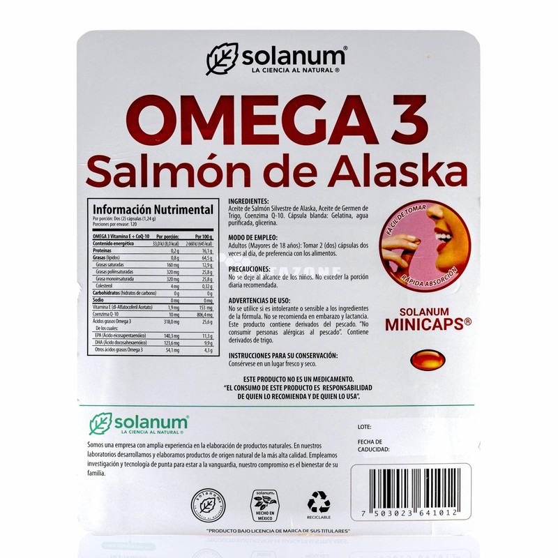 Solanum Omega 3 Solanum Pharma con Salmón de Alaska y