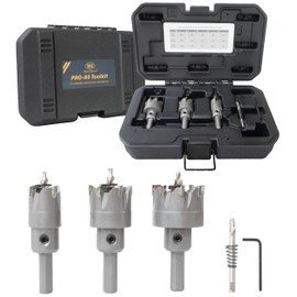 Wind Speed Hole Saw Kit for up to 8mm Depth, 3 Pcs Holesaw Set with 7/8, 1-1/8 & 1-3/8 Inch Cutters, Fluted Design, Heavy Duty Tools for Drilling Metal, Iron, Stainless Steel, Aluminum