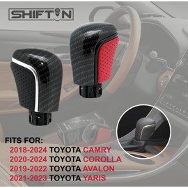 SHIFTIN Black Leather Replacement Gear Shift Knob Gearbox Shifter Head for Toyota Camry Corolla Avalon (Red Leather/Carbon Fiber)