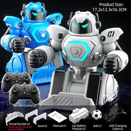 Remote-Control Battle Robot Set - Soccer Duel & Boxing Fight Modes, 2.4G Multiplayer Play With LED Lights, Music, And DIY Weapons