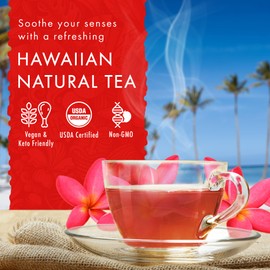 Hawaiian Natural Tea Hibiscus Flavored Organic Herbal Tea - Caffeine Free All Natural Wellness Tea - Perfect Daily Cup & Gift for Tea Lovers - 120 Tea Bags