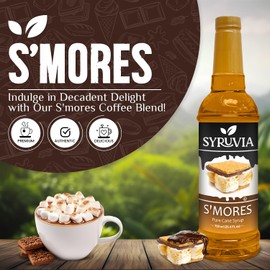 Syruvia S’mores Syrup – S’mores Coffee Syrup Flavor, 25.4 fl oz, Kosher, Gluten Free, Perfect for Coffee, Drinks, Soda, Desserts, and More, With Syrup Pump