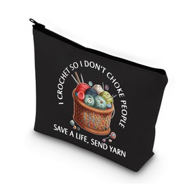 PLITI Crochet Gift for Crochet Lover Gift I Crochet So I Don't Choke People Save A Life Send Yarn Makeup Bag Knitting Gift (Crochet So Yarn blU)