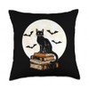 Black Cat Books Full Moon Throw Pillow