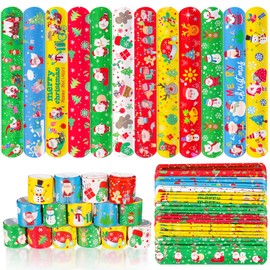 Max Fun 48pcs Christmas Slap Bracelets Party Favors Toys for Kids Xmas Party Favors Stocking Stuffers (Christmas)