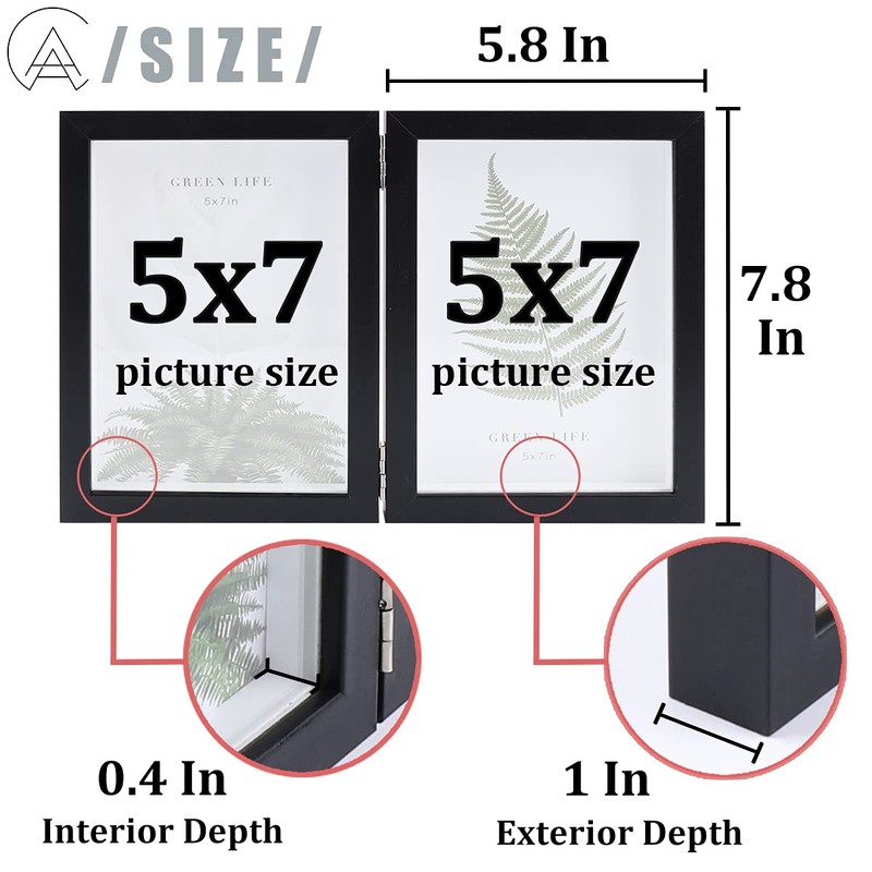 AEVETE 5x7 Double Picture Frames Hinged Wood Folding Picture Frames