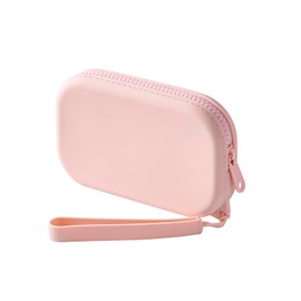 WHHJM Small Silicone Multifunctional Essential Bag Portable Travel Makeup Bag for Women Men Cards Cash Bag Zipper Pouch (Light Pink)