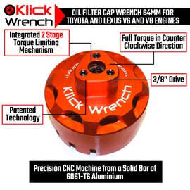 KLICK WRENCH 77mm 76mm 75mm 74mm 73mm 14 & 15 Flute 2 Stage Heavy Duty Torque Limiting Oil Filter Wrench Red 6061-T6 Aluminum
