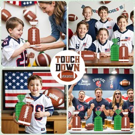 100 Pcs Football Goodie Bags - Brown Green Football Treat Bags, Plastic Rugby Sport Cellophane Snack Gift Candy Goody Bags with Silver Twist Ties for Sports Team Events Birthday Party Favors Supplies