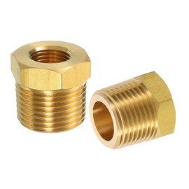 sourcing map 2Pcs 3/8 BSPT Male x 1/8 NPT Female Brass Reducer Hex Bushing Threaded Pipe Fitting, Brass Threaded Pipe Fitting Adapter for Water, Gas, Oil Pipeline Systems