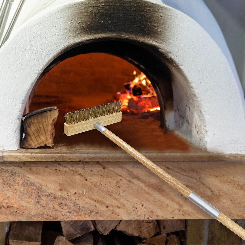 SHANGPEIXUAN Pizza Oven Brush Brass Bristles with Steel Scraper 60