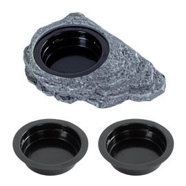 Magnetic Gecko Ledge, Resin Reptile Feeder Ledge with 3 Feeding Cups, Single Wall Mounted Reptile Dish