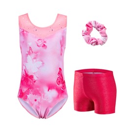 Zaclotre Gymnastics Leotards for Girls Sparkly Ballet Dance Biketards Tumbling Outfit with Matching Shorts Set