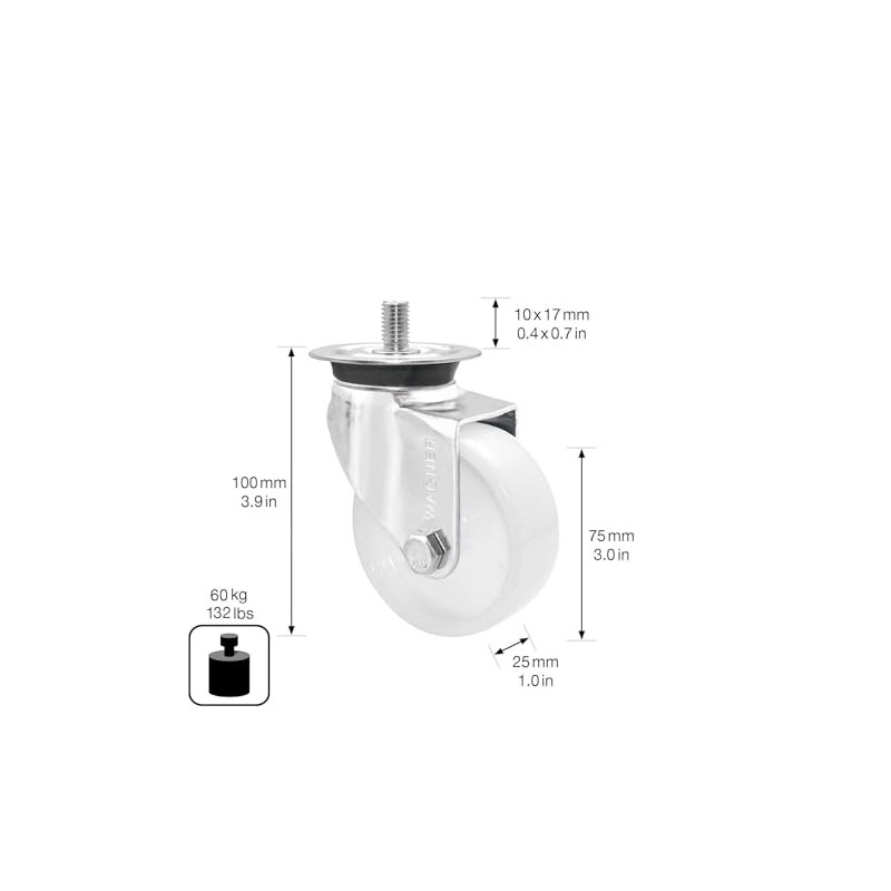 Wagner 03208101 Swivel Castor Diameter 75 mm, Height 100 mm,
