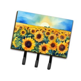 Caroline's Treasures Kansas Sunflowers in Watercolor Leash or Key Holder Wall Hooks, Key Hooks Holder, Coat Rack Wall Mount, Coat Hooks, Hooks for Hanging Keys, Towels, Aprons, Leashes