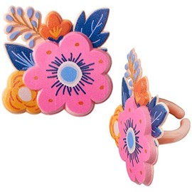 24 Spring Floral Flower Cupcake Rings Topper