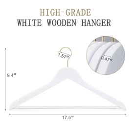 TOPIA HANGER Wooden Hangers 30 Pack, White Wood Coat Hanger with 360° Swivel Gold Hook, Non Slip Pants Bar and Shoulder Notches for Camisole, Jacket, Pants, Smooth Finish Clothes Hangers -CT34WG30