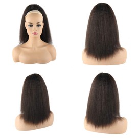 LEOSA 14 inches Natural Black Yaki Straight Drawstring Ponytail Short Hair for Women Ponytail Synthetic Hair Extensions Short Ponytail