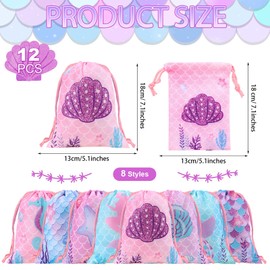 Honoson 24 Pieces Mermaid Party Favor Drawstring Gifts Bags Mermaid Birthday Party Goodie Candy Bags Under the Sea Theme Treat Pouch for Under the Sea Birthday Baby Shower Supplies
