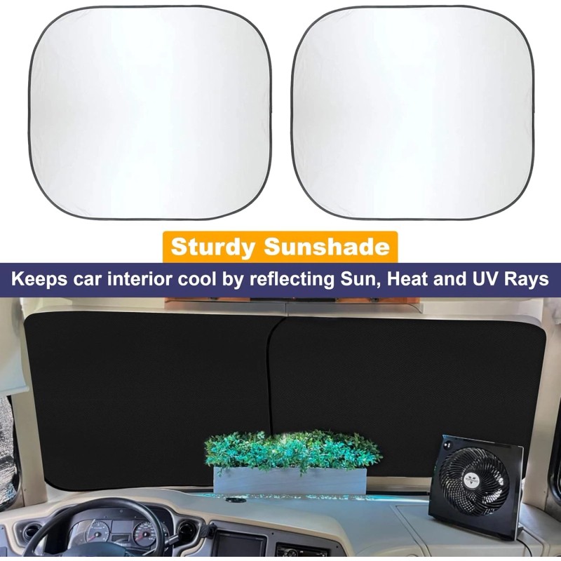 EcoNour Foldable Spring RV Windshield Sunshade, Reflective XX-Large, Black