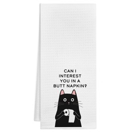 VIIJJUE Funny Black Cat Bathroom Hand Towels, Can I Insert You in a Butt Napkin Hand Towels for Bathroom Decor, 16x24 Inch