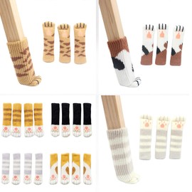 24Pcs Cat Paw Chair Leg Socks on Hardwood Floor, Furniture Feet Socks, Knitted Wool Anti Skid Tiled Floor Protectors & Area Rug Savers for Home Kitchen Dining Bedroom Nursery Office Cafeteria（6set）