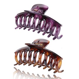 Pack of 2 Liasun 4.3" Jelly Color Hair Claw Clip-Acrylic Strong Holding Power Hair Clips Hairgrip for Women and Girls Hair Barrettes for Medium or Long Hair (Purple+Amber)