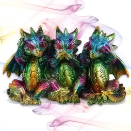 mtb more energy Decorative Rainbow Dragon Figures "Hear Nothing, See Nothing, Say Nothing" - Set of 3 Baby Dragons - 8 x 13 x 5 cm - Decoration Living Room Gift