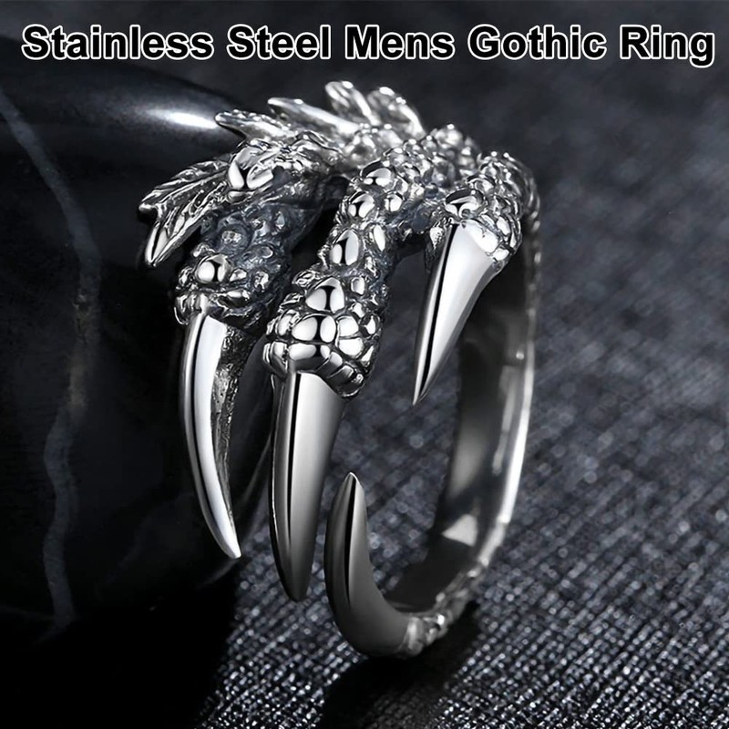 Cosysparks Dragon Claw Ring, Stainless Steel Dragon Claws Ring, Adjustable