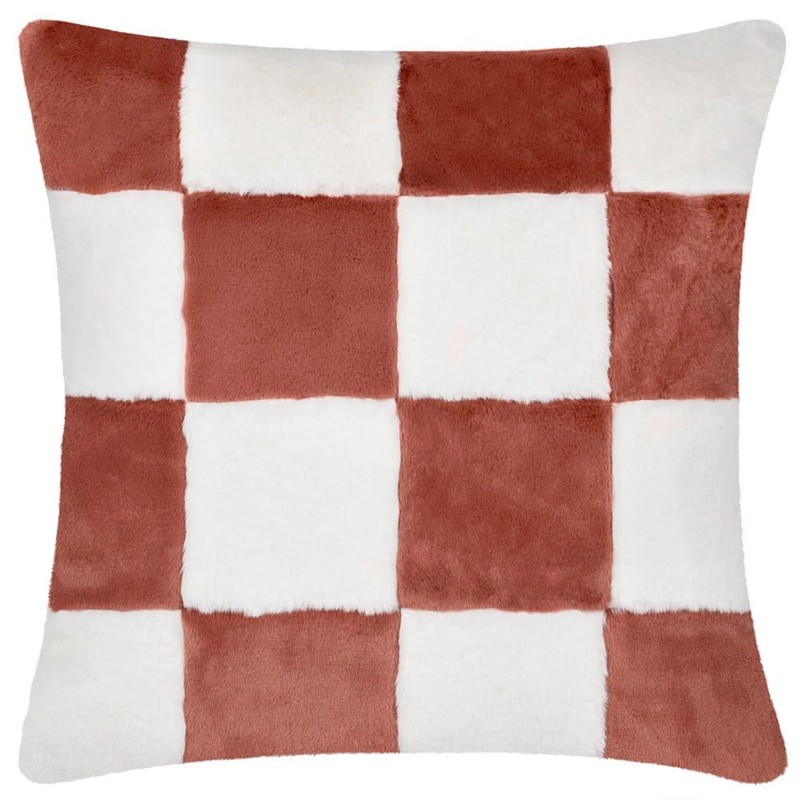 Heya Home Cozee Check Faux Fur Cushion Cover, Lilac