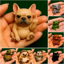 Nicerice Fun - Estatua de animales de dedo medio, estatua de resina para decoración de animales, para computadora, oficina y coche, divertido y lindo regalo de humor de dedo medio (gato)