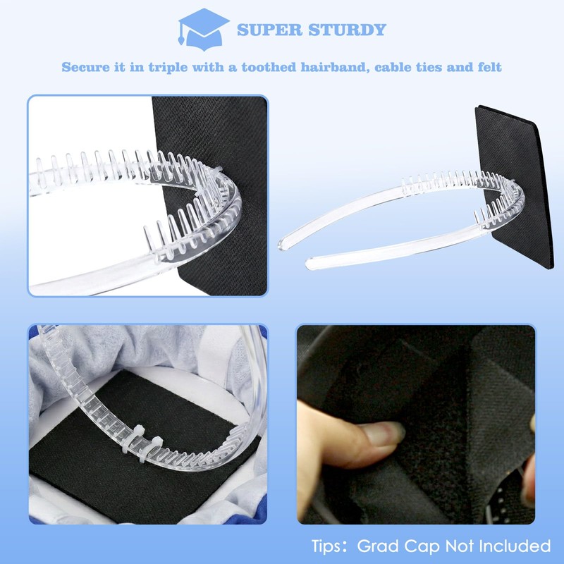 Graduation Cap Headband with Hook and Loop Felt, Clear